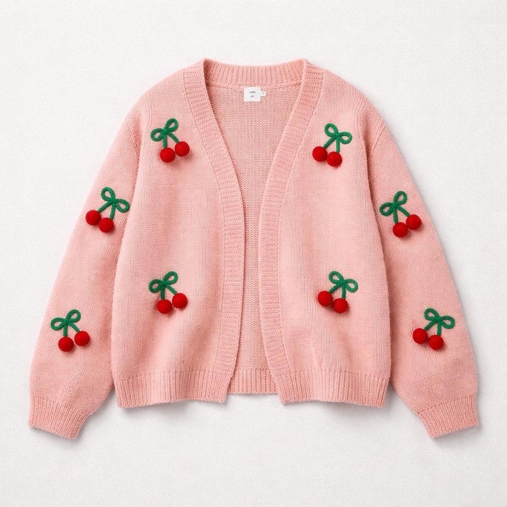 Kids Pink Cherry Knit Cardigan